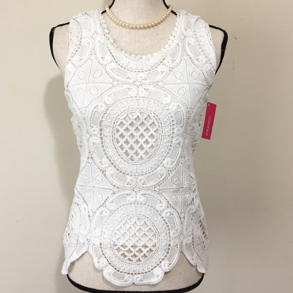 White Knit Lace Overlay, Boho Tank Top Blouse XXS/XS NWOT